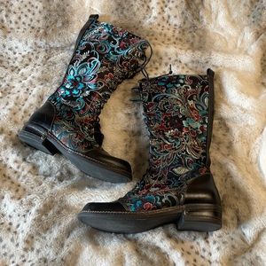 Socofy Brocade Lace Up Boots Size 40